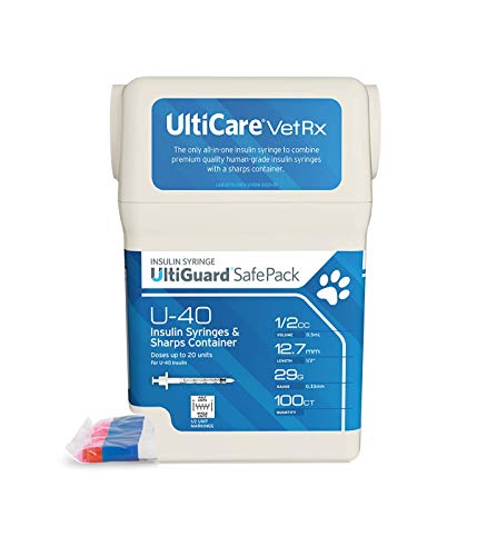 UltiCare VetRx U-40 UltiGuard Safe Pack Pet Insulin Syringes 1/2cc, 29G x 1/2