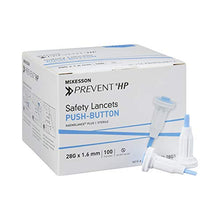 Load image into Gallery viewer, McKesson Prevent Lancet Push Button 28 Gauge 1.6 mm Depth 1 Box(s), 100 /Box
