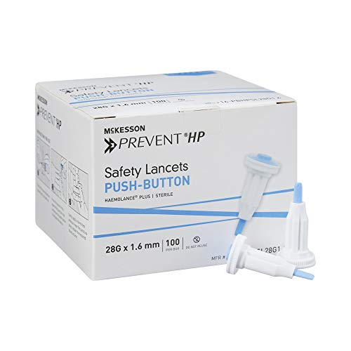 McKesson Prevent Lancet Push Button 28 Gauge 1.6 mm Depth 1 Box(s), 100 /Box