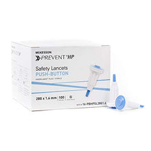 Load image into Gallery viewer, McKesson Prevent Lancet Push Button 28 Gauge 1.6 mm Depth 1 Box(s), 100 /Box
