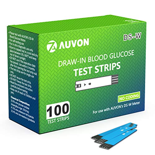 AUVON Blood Glucose Test Strips (100 Count) for use with AUVON DS-W Diabetes Sugar Testing Meter (No Coding Required, 2 Box of 50 Each)