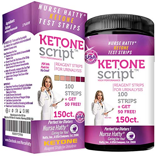 Nurse Hatty 150 Keto Test Strips with Free 300+ Pages of eBooks & Free APP (Track Your Ketone Progress) - USA-Made - Ketone Urine Test for Ketosis on Low Carb Ketogenic Diets - Extra-Long Strips