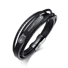 Load image into Gallery viewer, Black Genuine Leather Bracelet  Medical DIABETES 8.3&quot;
