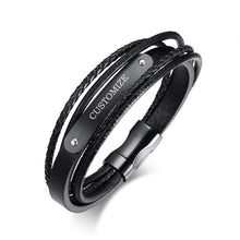 Load image into Gallery viewer, Black Genuine Leather Bracelet  Medical DIABETES 8.3&quot;
