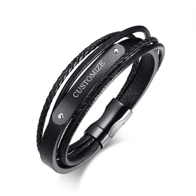 Black Genuine Leather Bracelet  Medical DIABETES 8.3